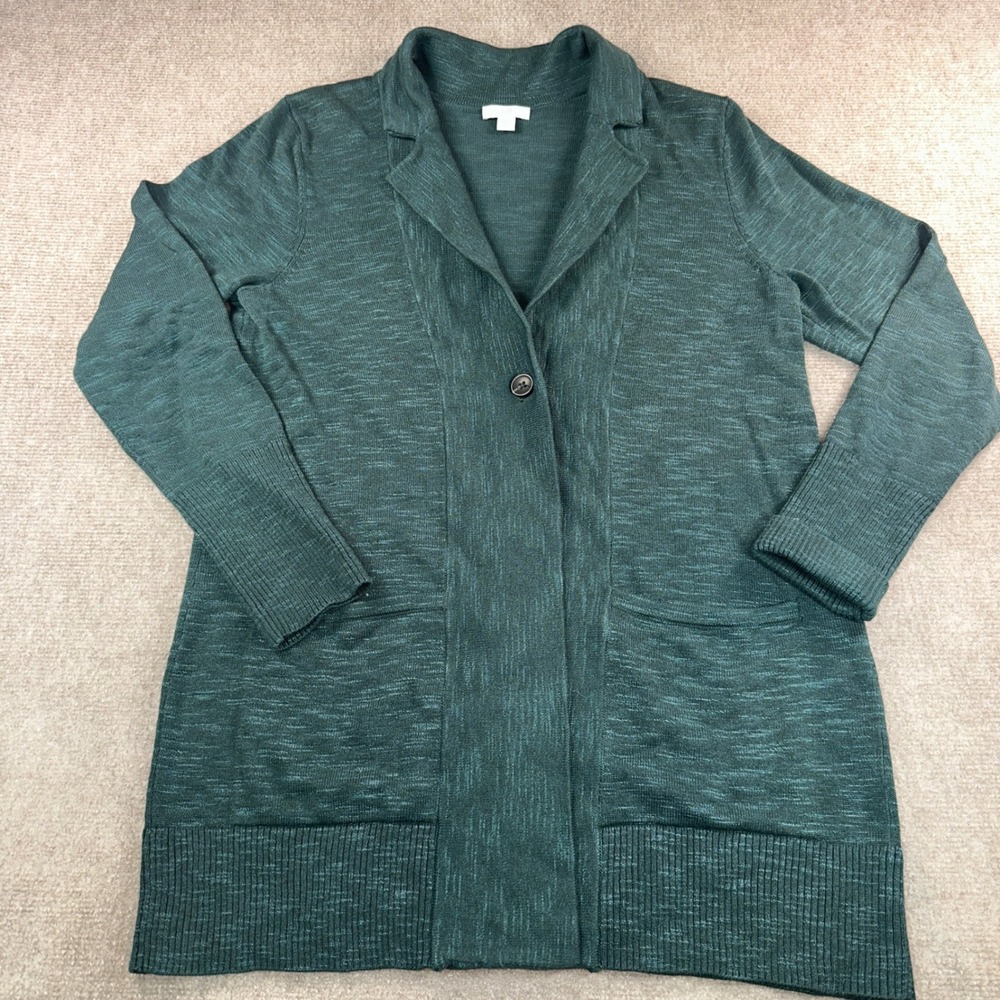 J.Jill Womens S Green Space Dye Single Button Longline Cardigan Blazer Pockets